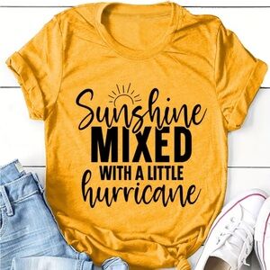 Sun & Letter Print Casual T-shirt, Crew Neck Short sleeve..Temu. never been worn